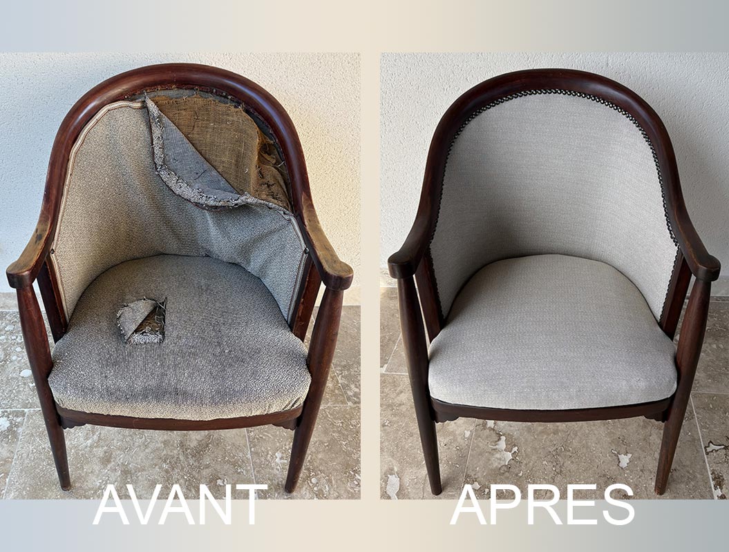 Rénovation tapisserie de fauteuil à Lyon